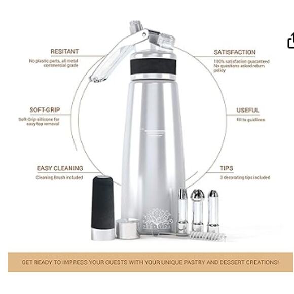 Professional Stainless Steel Whipped Cream Dispenser - Picture 3 of 7